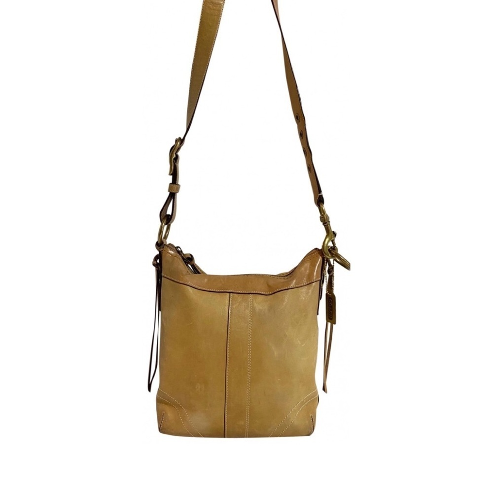 Coach vintage distressed leather beige crossbody handbag